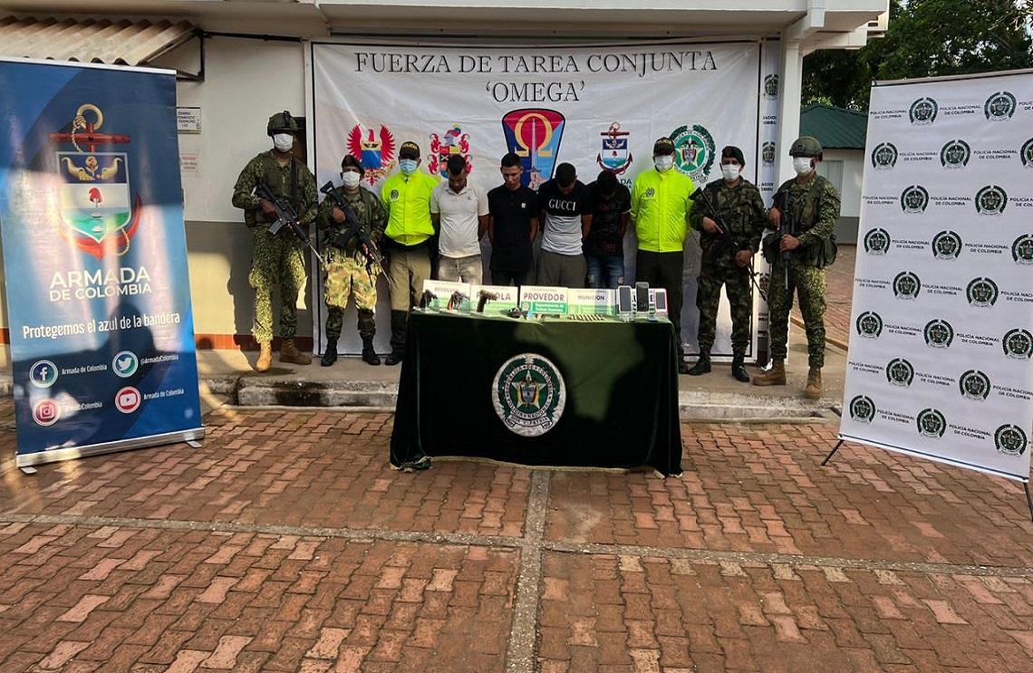 Capturados cuatro presuntos miembros del grupo delincuencial organizado ‘Los Puntilleros’, en Barrancón, Guaviare