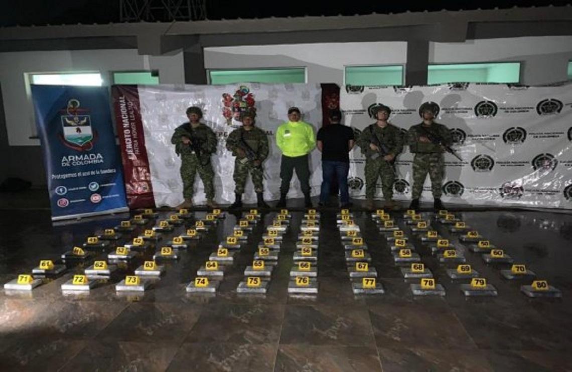 Fuerzas Militares y Poliía incautan 80 kilogramos de clorhidrato de cocaína
