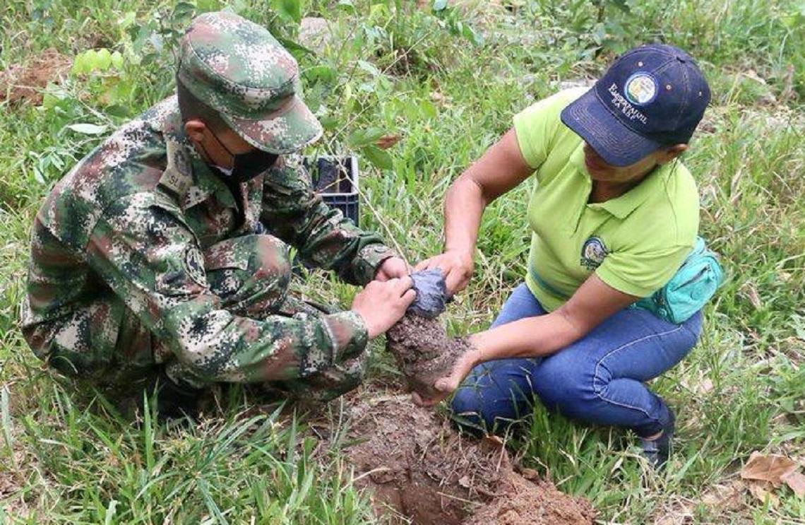 Foto Archivo del Ejército Nacional soldado en jornada de siembra de árboles