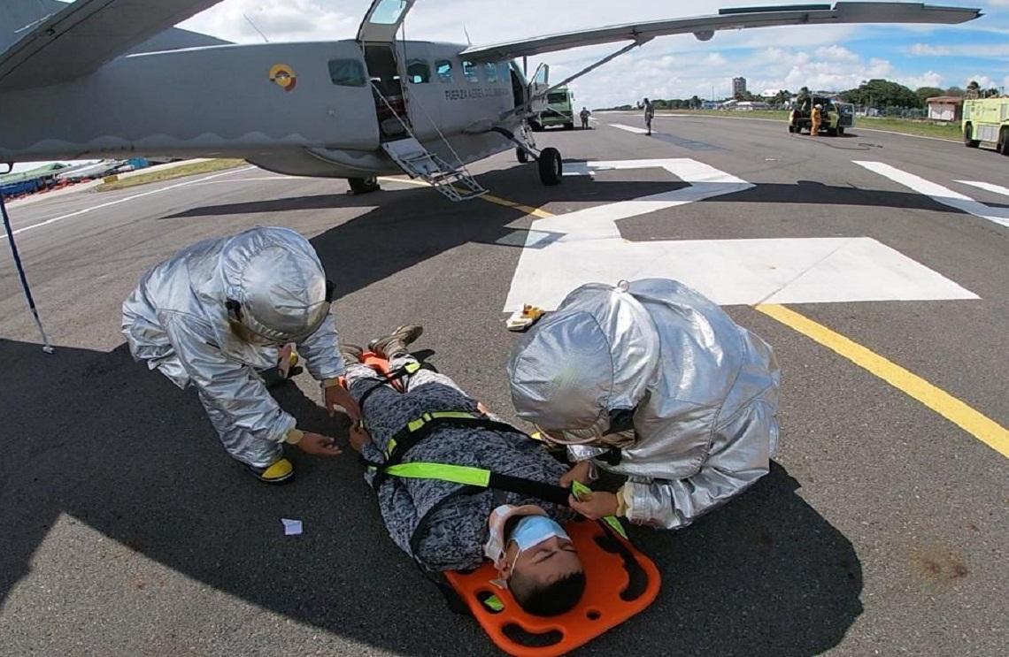 Fuerza Aérea realiza simulacro de accidente aéreo en el aeropuerto Gustavo Rojas Pinilla