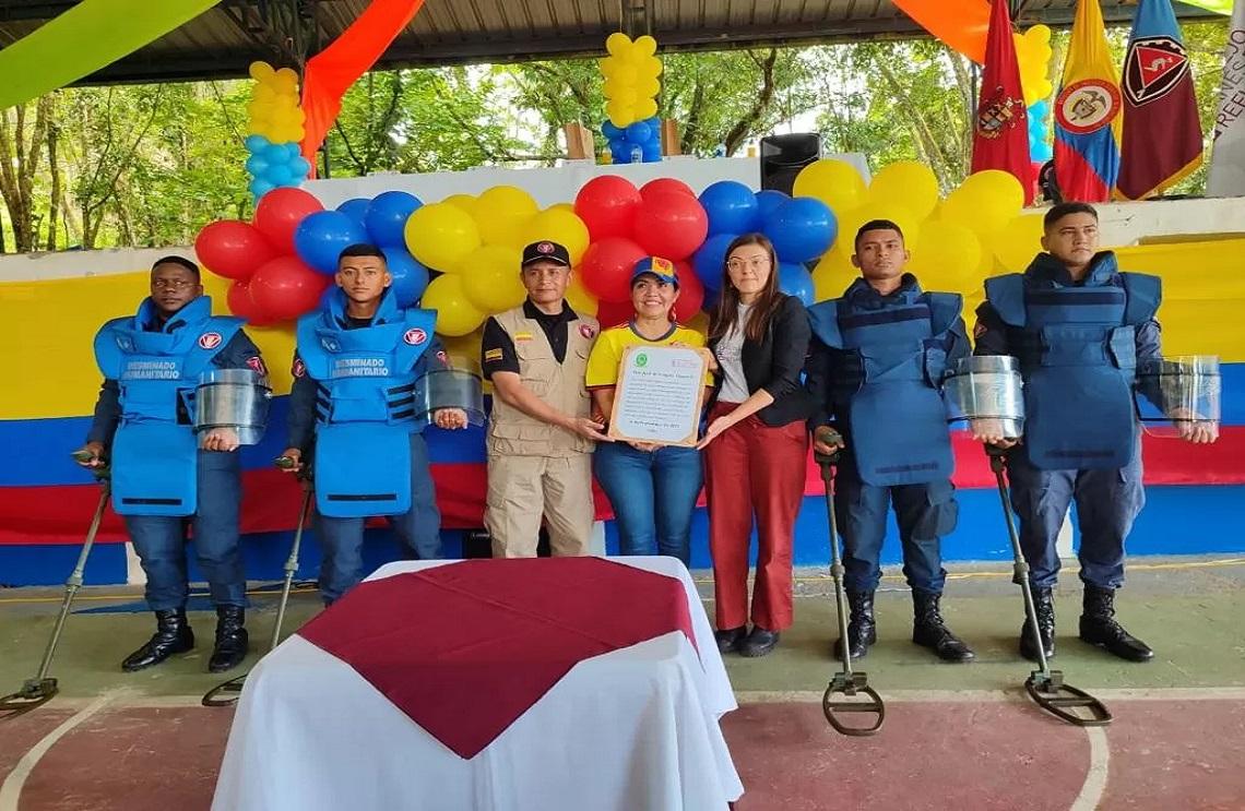 San José de Fragua se constituye en el quinto municipio entregado como municipio libre de sospecha de minas antipersonal y municiones sin explosionar en Caquetá