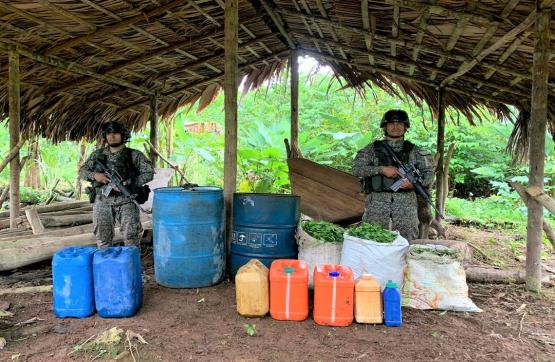 Armada de Colombia destruye 3 laboratorios para el procesamiento de alcaloides en el Chocó