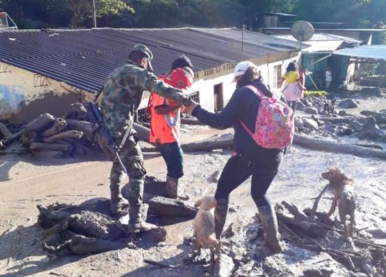 Fuerza Militares brindan apoyo humanitario tras desbordamiento de Río Amoyá, en el Tolima