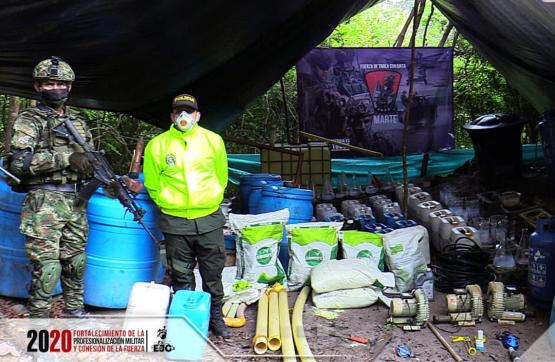 Fuerza Pública destruye un cristalizadero para el procesamiento de cocaína en el sur de Bolívar