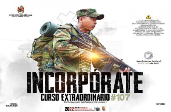 Escuela Militar de Suboficiales abrió convocatoria para soldados profesionales