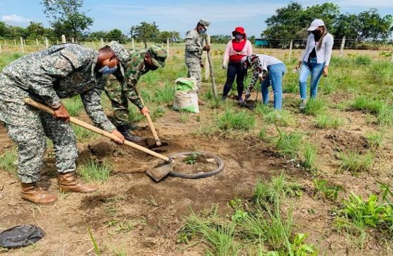 Las Fuerzas Militares apoyan la creación de huerta casera en hogares sustitutos del Guaviare