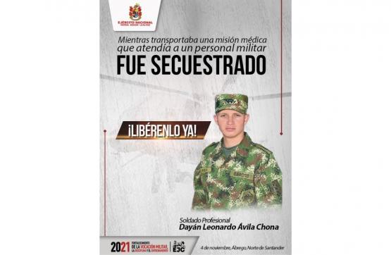 soldado profesional Dayán Leonardo Ávila Chona secuestrado por GAO residual 