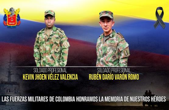 soldados asesinados  Kevin Jhoen Vélez Valencia (Q.E.P.D) y Rubén Darío Varón Romo (Q.E.P.D) 