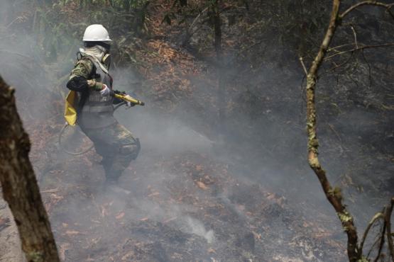 Batallón Caldas atiende emergencia de incendio forestal en Charta, Santander