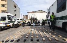 Gracias al olfato de Ely se hallaron 59 kilogramos de marihuana en la vía La Línea y fue capturada una mujer que transportaba el narcótico