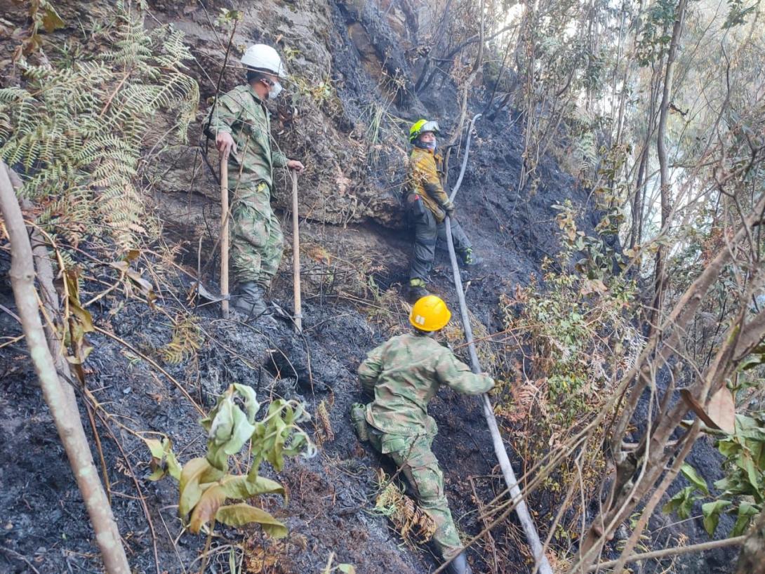 Soldados de la Brigada 13 apoyan extinción de incendios forestales en Bogotá