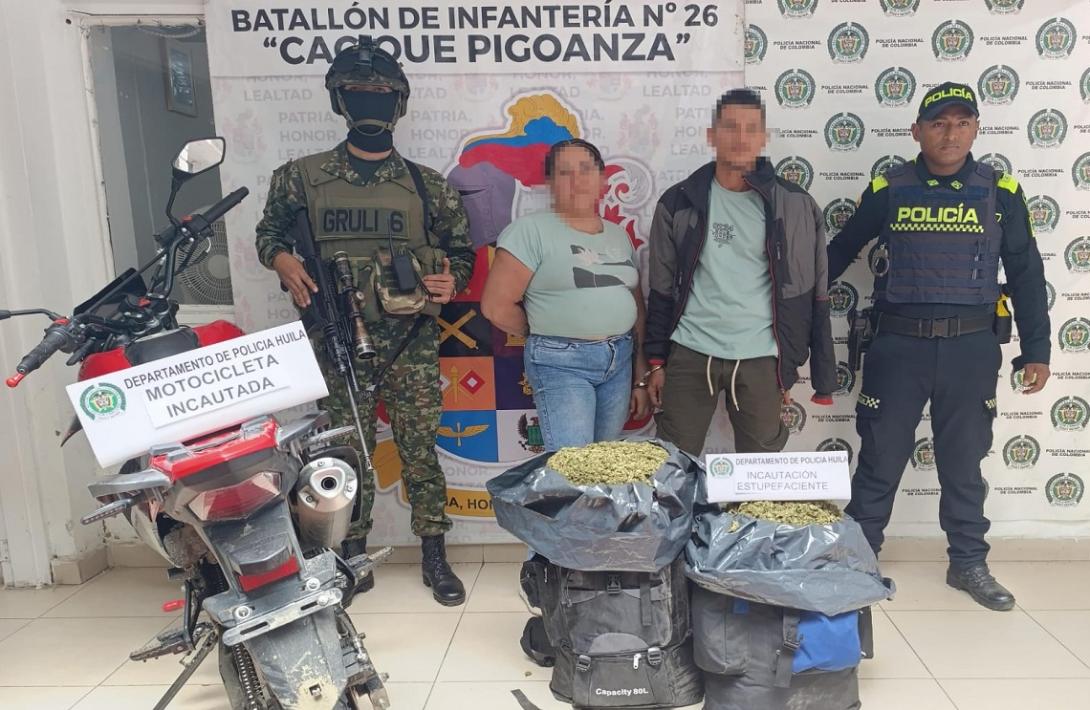 Capturada pareja con 20 kilos de marihuana en el Huila